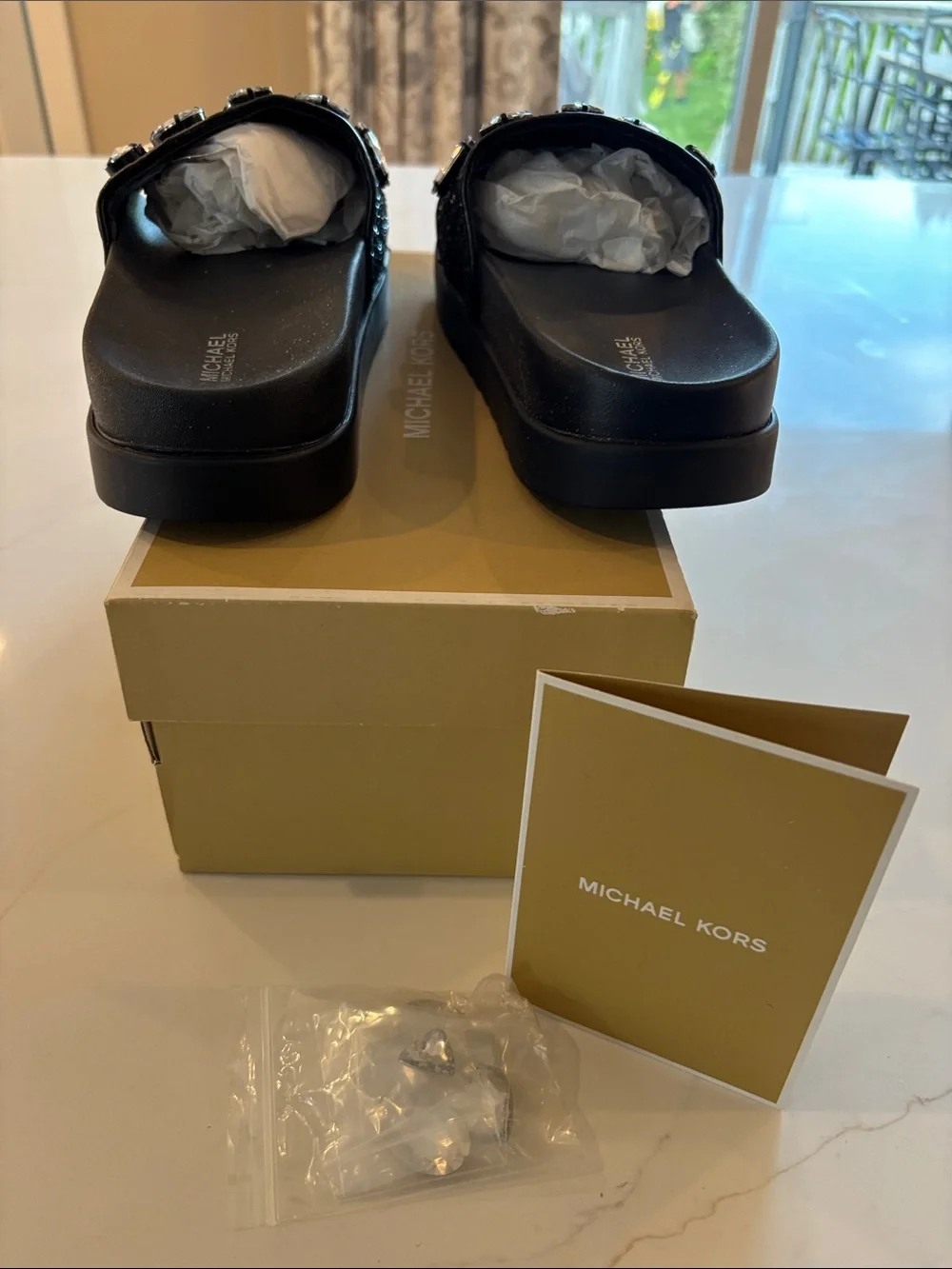 Michael Kors Black Jeweled Slide Sandals
